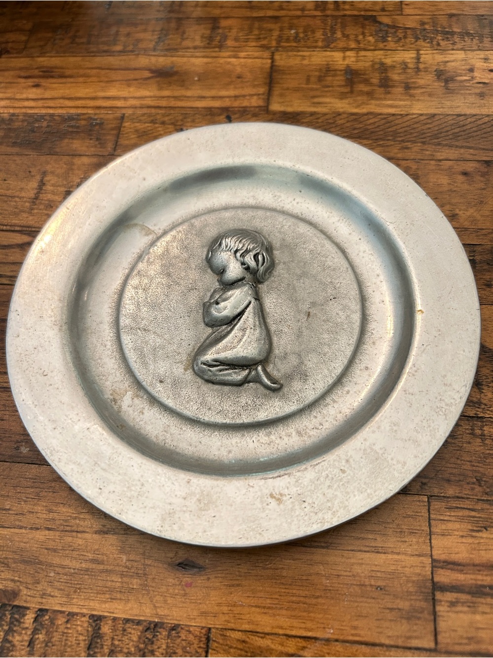 Vintage Pewter Decorative Prayer Girl Wall Plate
